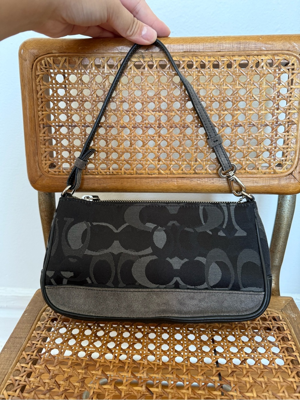 Vintage Coach 7027 Signature Canvas and Suede Demi Handbag